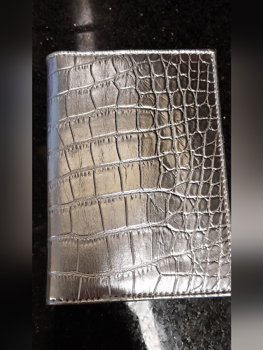 Brand New  Croc-Texture Metallic Passport Wallet - Silver